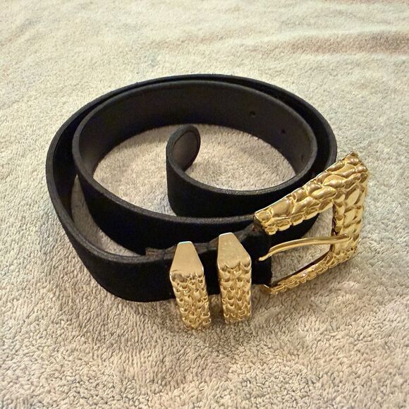 Vtg Dame Belt & Bag Black Leather Gold Chunky M Womens Gaudy  80s 90s 27-31” main image 7